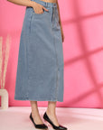 Women Denim A-Line Midi Skirt