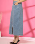 Women Denim A-Line Midi Skirt