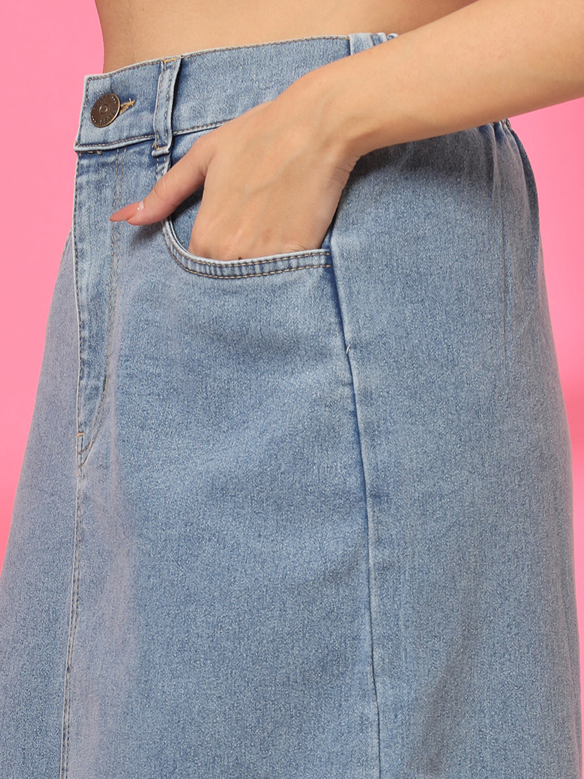 Women Denim A-Line Midi Skirt