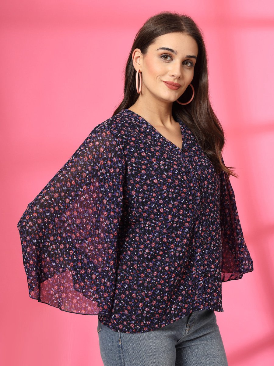 Blue Floral Printed Top