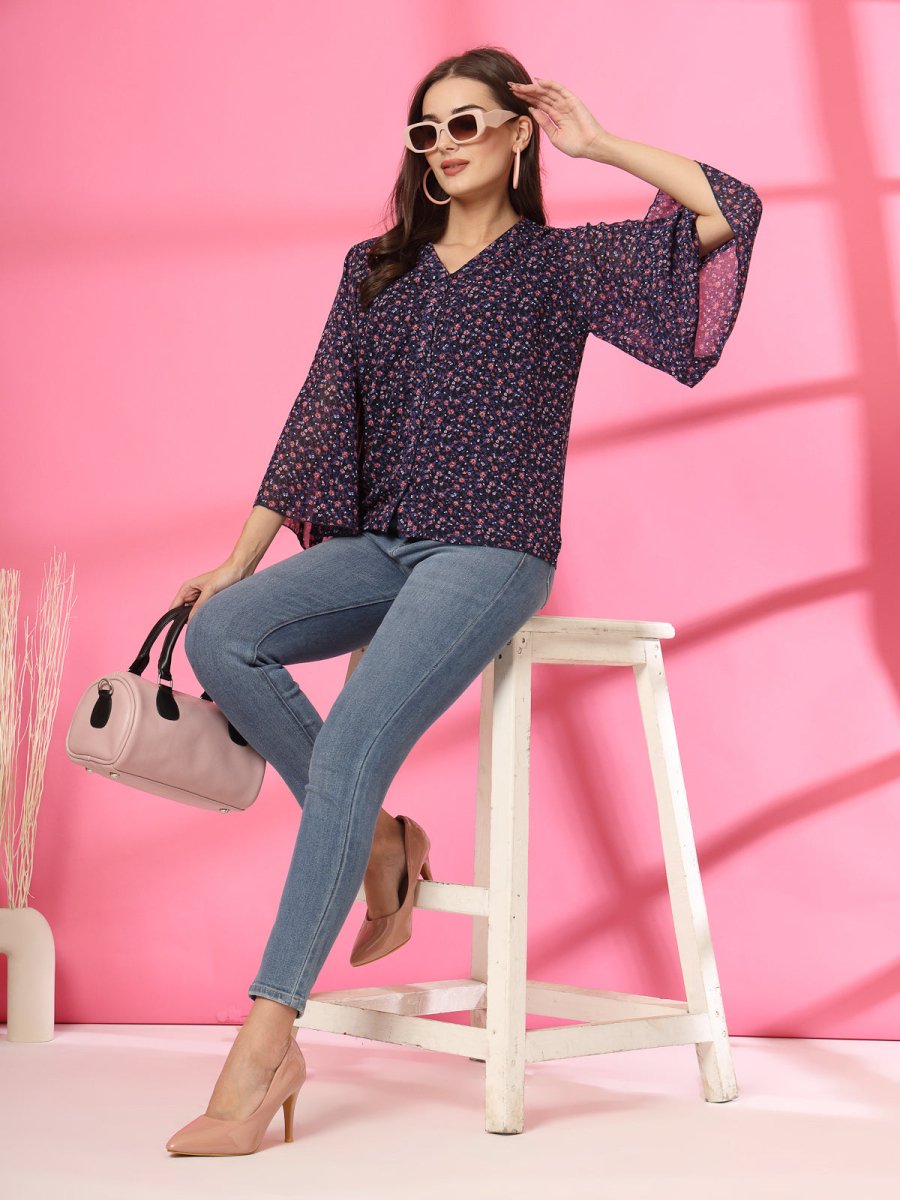 Blue Floral Printed Top