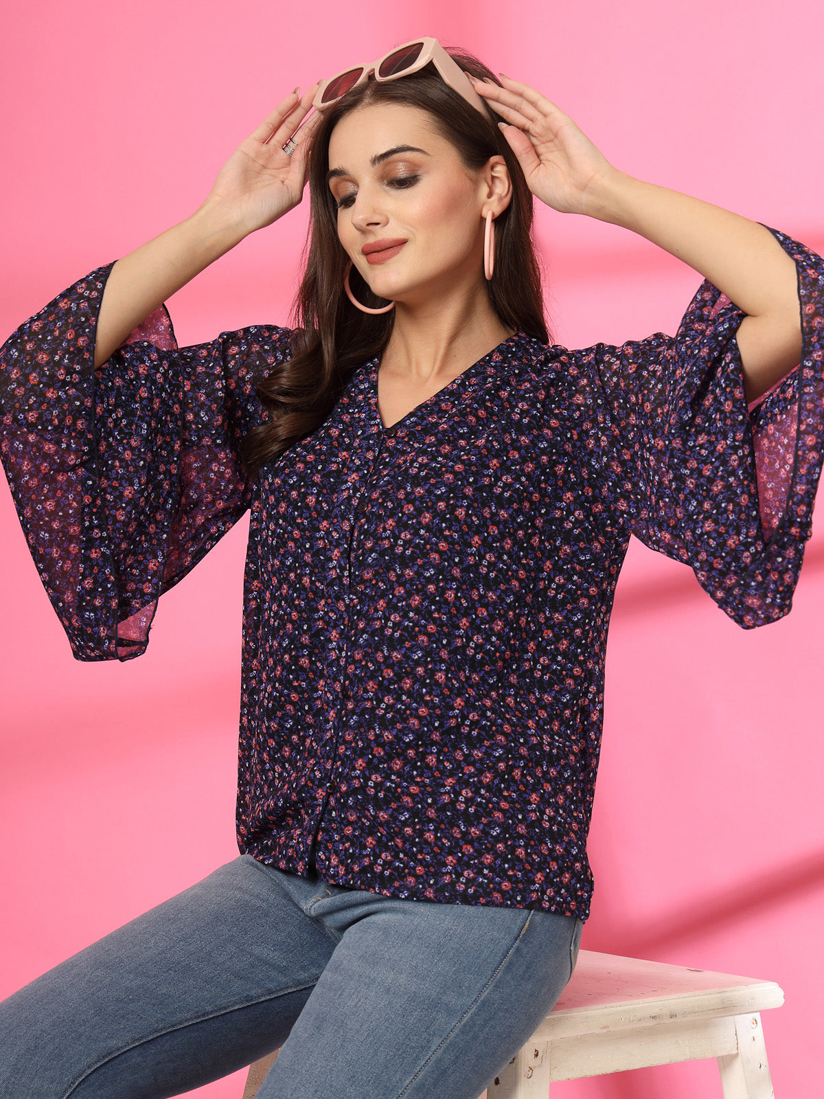 Blue Floral Printed Top