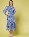 Floral Print Tie-Up Neck Fit  Flare Dress
