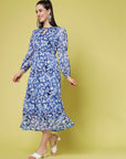 Floral Print Tie-Up Neck Fit  Flare Dress