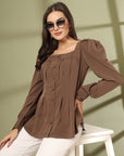 Women Collarless Solid Full Sleeve Shirt