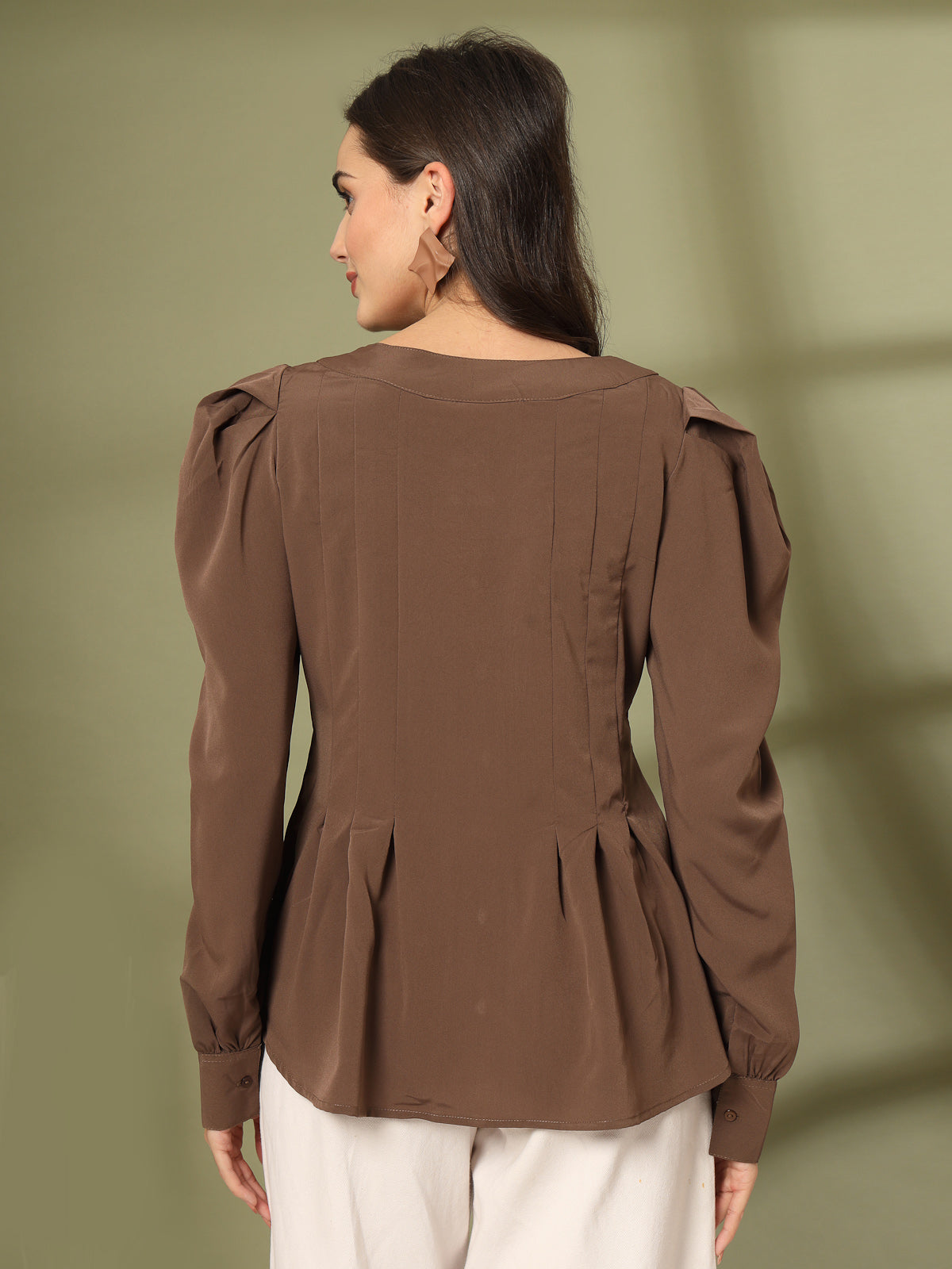 Women Collarless Solid Full Sleeve Shirt