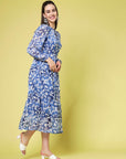 Floral Print Tie-Up Neck Fit  Flare Dress
