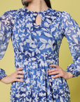 Floral Print Tie-Up Neck Fit  Flare Dress