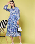 Floral Print Tie-Up Neck Fit  Flare Dress