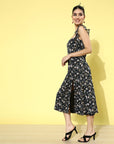 Women Black Floral Print A-Line Dress