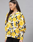 Women Yellow Floral Printed Casual Buttoned Top