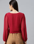 Red Buttoned Top Style Crop Top