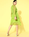 Green Self -Design Tiered Dress