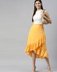 CINK Women Yellow Solid A-Line Midi Skirt