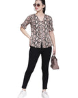 Women Beige Printed Shirt Style Top