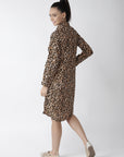 Beige  Black Leopard Print Shirt Dress