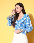 Women Horizontal Stripes Printed Casual Buttoned Top