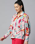 Women Pink Floral Printed Casual Buttoned Top