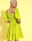 Women Gorgeous Lime Green Solid Sweetheart Neck Dress