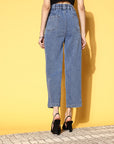 Women Blue High-Rise Regular Fit Cropped Stretchable Jeans