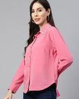 Women Pink Regular Fit Casual Buttoned Top