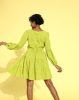 Women Gorgeous Fluorescent Green Solid Sweetheart Neck Dress