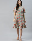 CINK Sea Green  Red Floral Print A-Line Dress