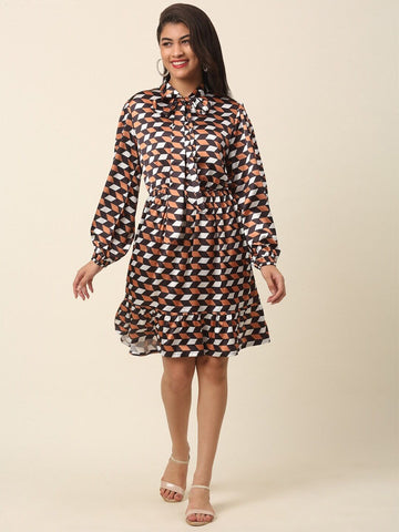 CINK Checked Puff Sleeve A-Line Dress