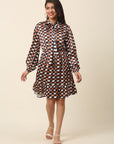 CINK Checked Puff Sleeve A-Line Dress