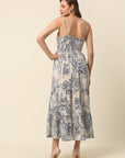 Beige Conversational Printed Shoulder Straps Tiered Fit  Flare Maxi Dress