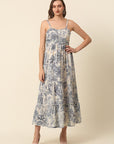 Beige Conversational Printed Shoulder Straps Tiered Fit  Flare Maxi Dress