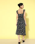 Women Black Floral Print A-Line Dress