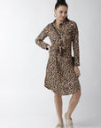 Beige  Black Leopard Print Shirt Dress