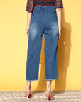 Women Stylish Blue High-Rise Regular Fit Cropped Stretchable Jeans