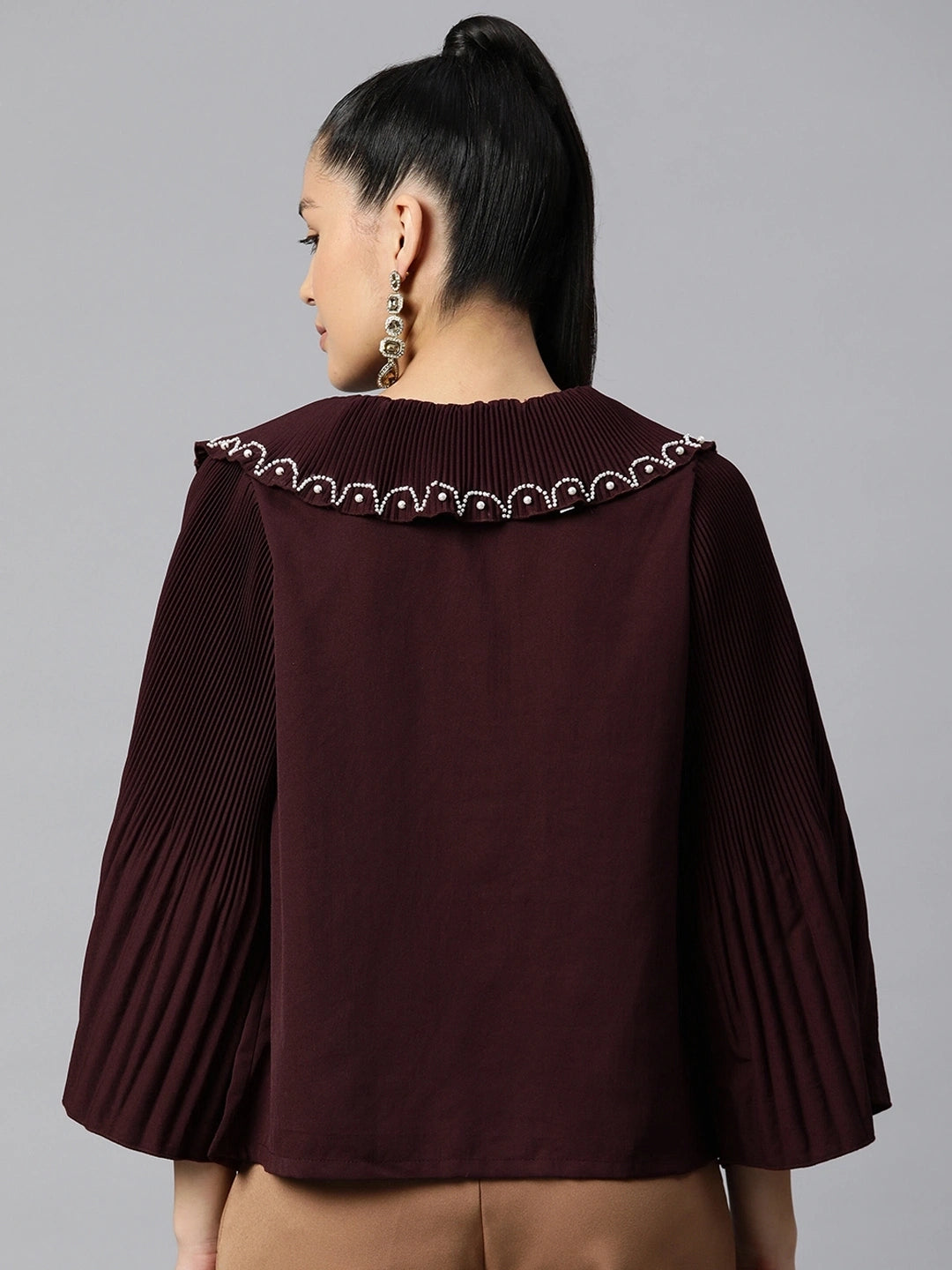 Burgundy Buttoned Top Style Top