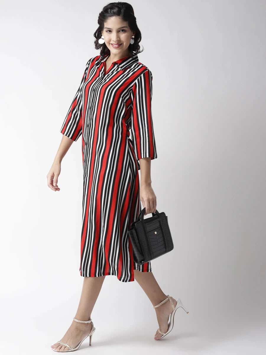 CINK Women Red  White Striped Shirt Dress