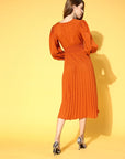 Women Solid Midi Accordion Pleated Vacay Attire