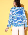Women Horizontal Stripes Printed Casual Buttoned Top