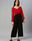 Red Sweetheart Neck Smocked Wrap Top