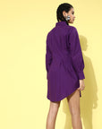 Women Purple Solid Shirt Dress