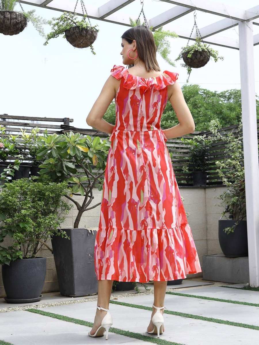 Printed Fit &amp; Flare Midi Dress hot-pink