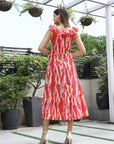 Printed Fit & Flare Midi Dress hot-pink