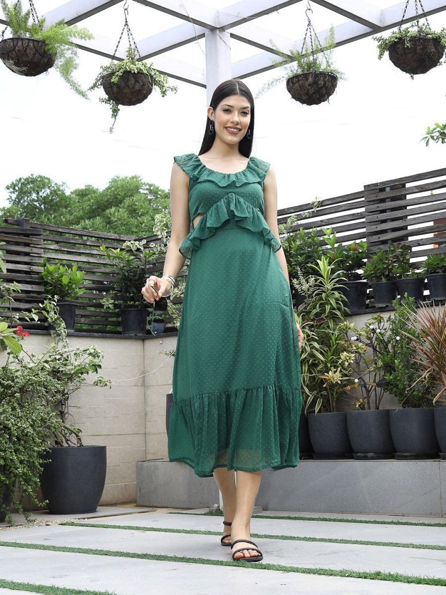 Printed Fit &amp; Flare Midi Dress green