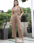 V-Neck Coat With Trousers Co-Ords brown