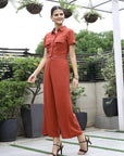 Shirt Collar Short-Sleeve Co-Ord Set rust