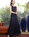 V Neck Cotton Top With Skirt Co-Ords blue
