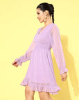 CINK Women Elegant Lavender Self Design Smocked Dress