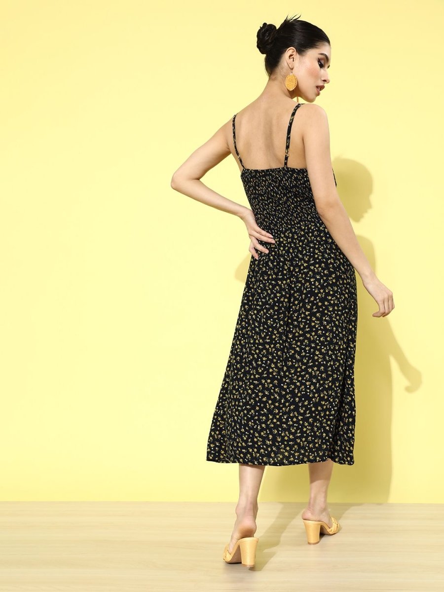 CINK Women Black Floral Print A-Line Dress