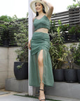 Printed Shoulder Strap Neck Top With Skirt Co-Ord Set sea-green