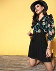 Black Floral Volume Play Top